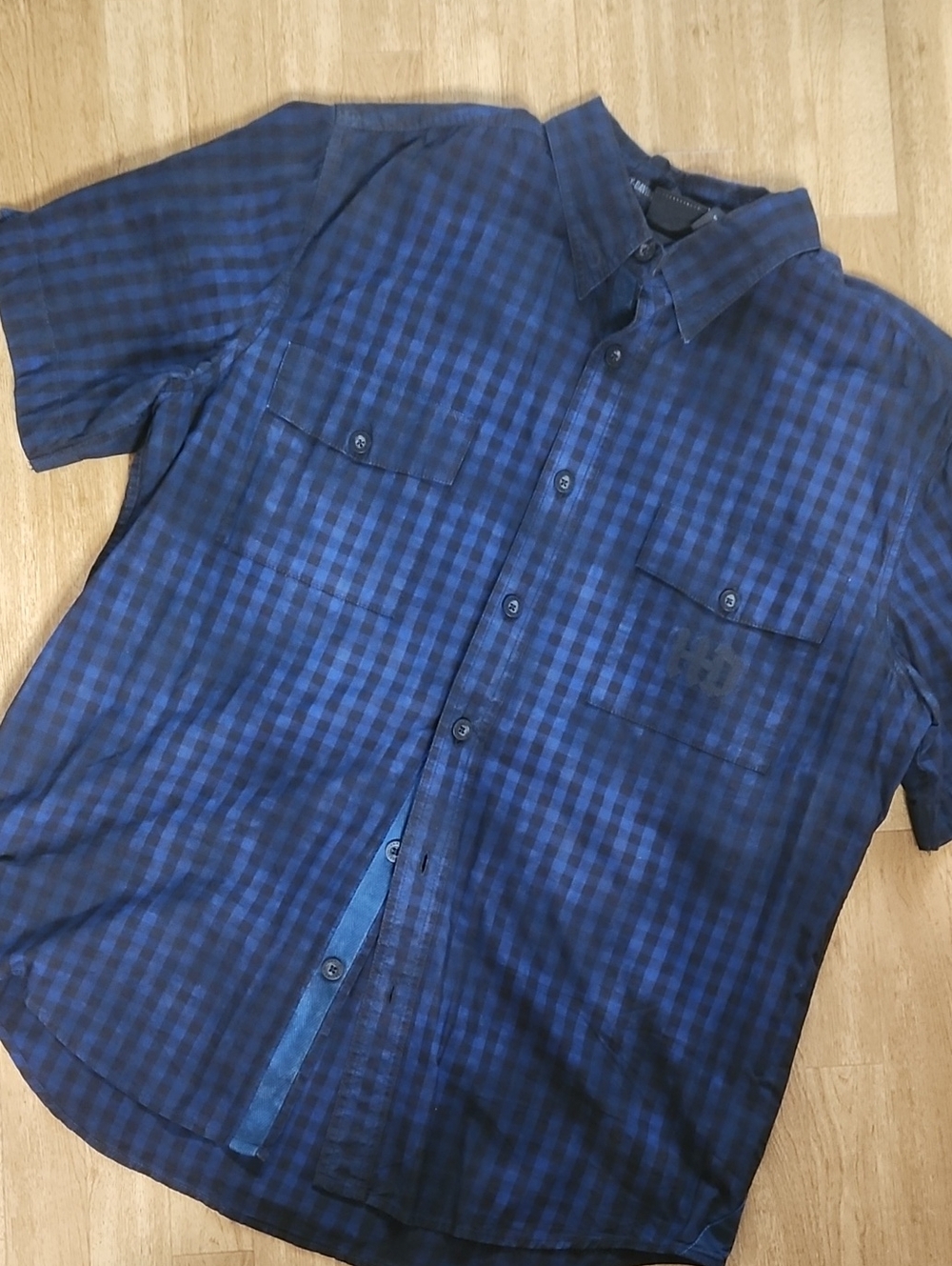 Harley-Davidson Blue and Black Check Short-Sleeve Button-Down Shirt